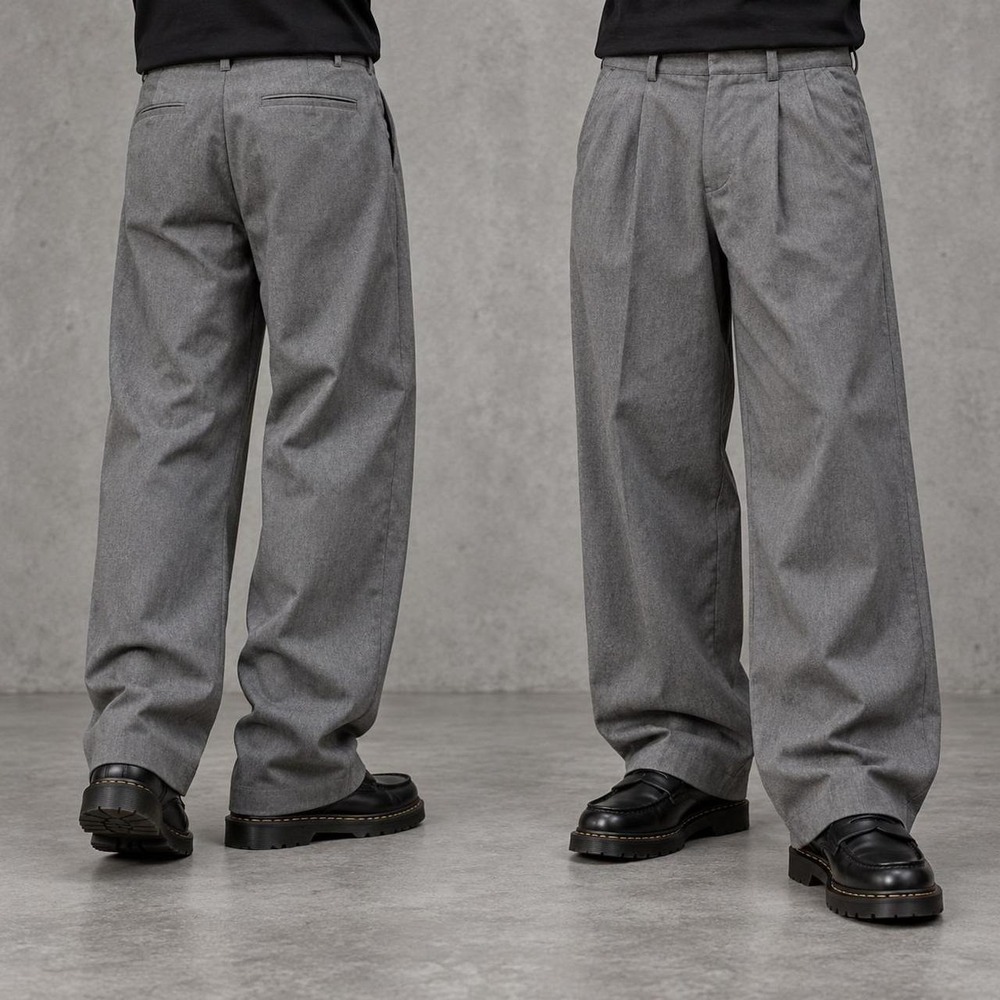 32x30 Gray Pleated Baggy Wide Leg Grunge Dress Pants Y2K